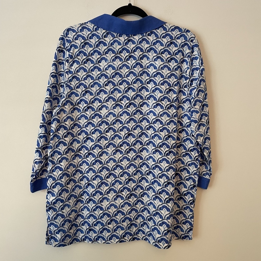 Sigrid Olsen Linen Patterned Tunic Top Blue L Resort Beach Coastal Sustainable - Picture 2 of 10